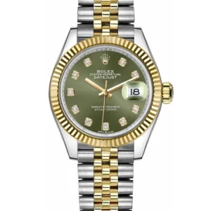 Rolex Datejust 31 mm EW Factory Swiss ETA 2824-2 Movement two tone green dial diamond markers