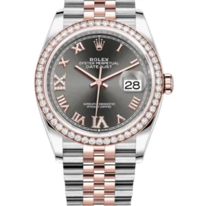 Rolex Datejust 36 mm EW Factory Swiss ETA 3135 Movement two tone grey dial roman markers diamond bezel