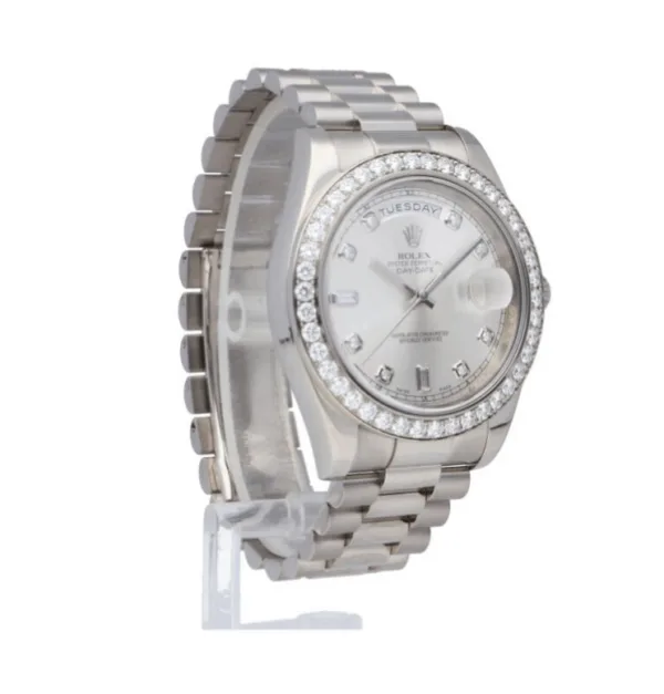 Rolex Day Date 36 mm EW Factory Swiss ETA 2836-2 Movement steel silver dial diamond markers diamond bezel 2