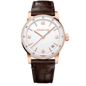 kuxury watch audemars-piguet-1159-jf-factory-swiss-movement-gold-white-dial-brown-leather