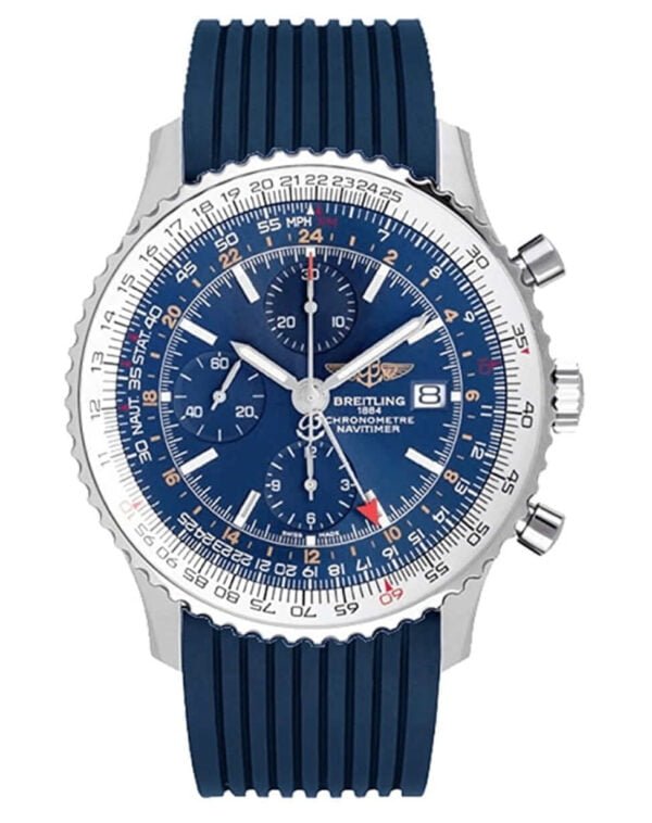 Breitling Navitimer, blue dial, blue rubber strap