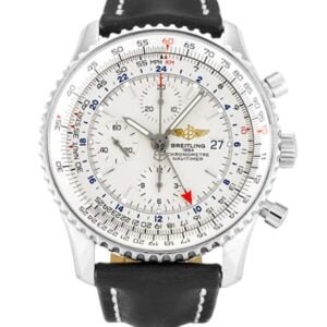 Breitling Navitimer, white dial, black leather strap