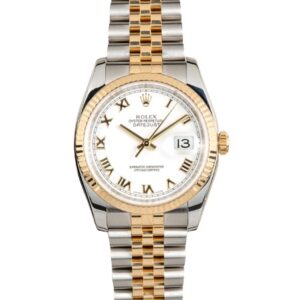 Rolex Datejust 31 mm, two tone, white dial, roman markers