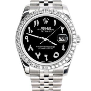 Rolex Datejust 36 mm EW Factory Swiss ETA 2836-2 Movement steel black dial diamond arabic markers plus diamond bezel