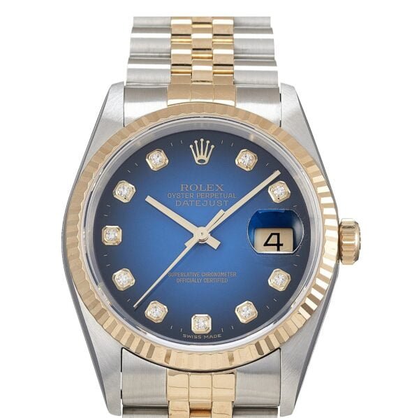 Rolex Datejust 36mm Gold Blue Diamond Replica - Image 2