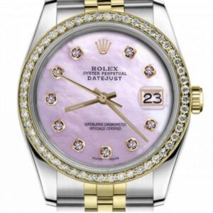 Rolex Datejust 36 mm EW Factory Swiss ETA 2836-2 Movement steel gold pink mop dial diamond markers plus diamond bezel