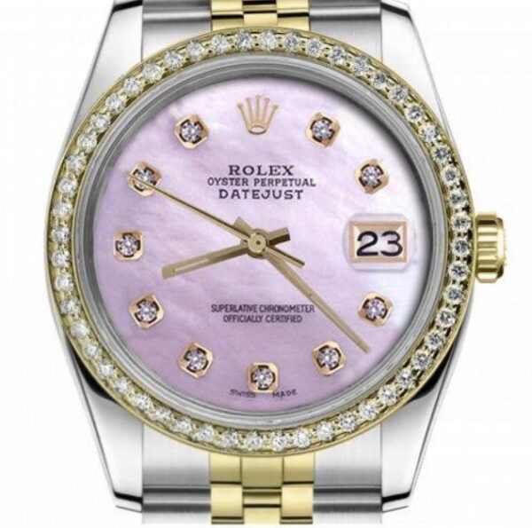 Rolex Datejust 36 mm EW Factory Swiss ETA 2836-2 Movement steel gold pink mop dial diamond markers plus diamond bezel