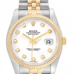 Factory Rolex Datejust Replic Watches, two tone white dial, diamond markers