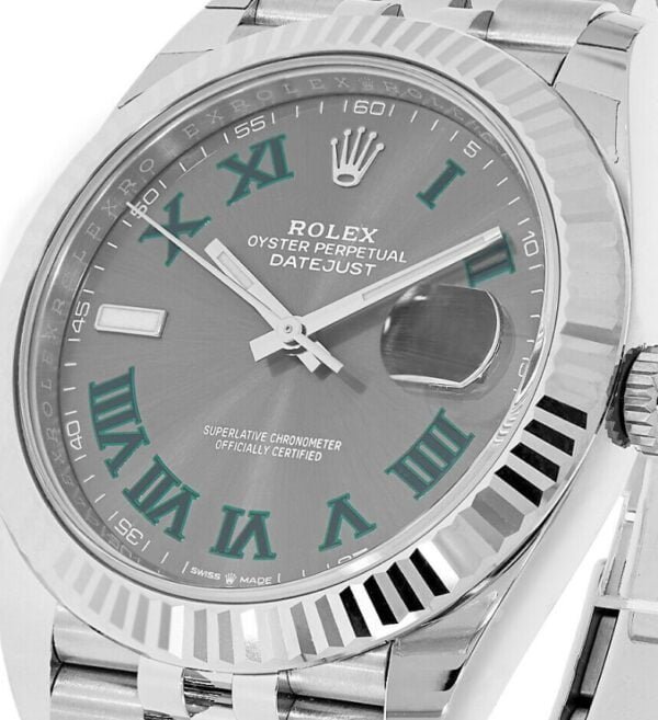 Rolex Datejust 41mm Steel Grey Green Roman Replica - Image 2
