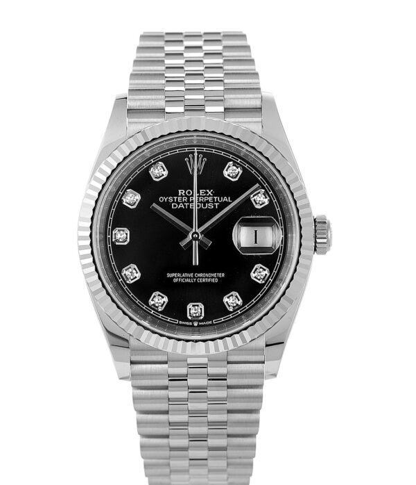 Rolex Datejust 40 mm, steel, black dial, diamond markers