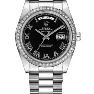 Rolex Day Date 36 mm EW Factory Swiss ETA 2836-2 Movement steel black dial roman markers diamond bezel