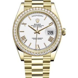 Rolex Day Date 36 mm EW Factory Swiss ETA 2836-2 Movement yellow gold white dial roman markers diamond bezel