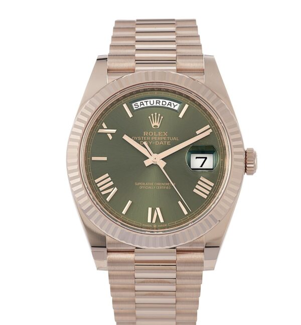Rolex Day Date 40 mm BP Factory Swiss ETA 3235 Movement rose gold olive green dial roman markers