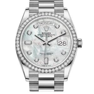 Rolex Day Date 41 mm NOOB Factory Swiss ETA 3235 Movement steel white mop dial diamond markers plus diamond bezel