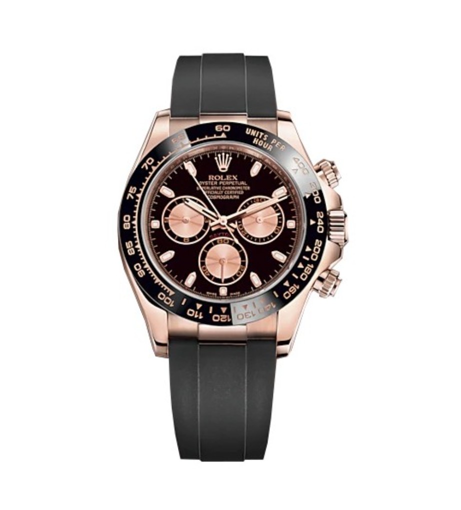 Rolex Daytona JF Factory Swiss 4130 Movement gold black dial black rubber strap - Replica Watches