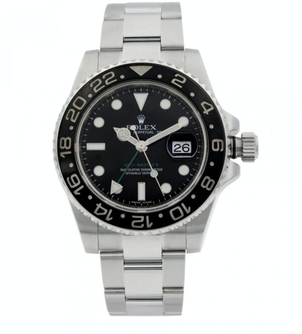 Rolex GMT Master , black dial, black bezel, steel case,