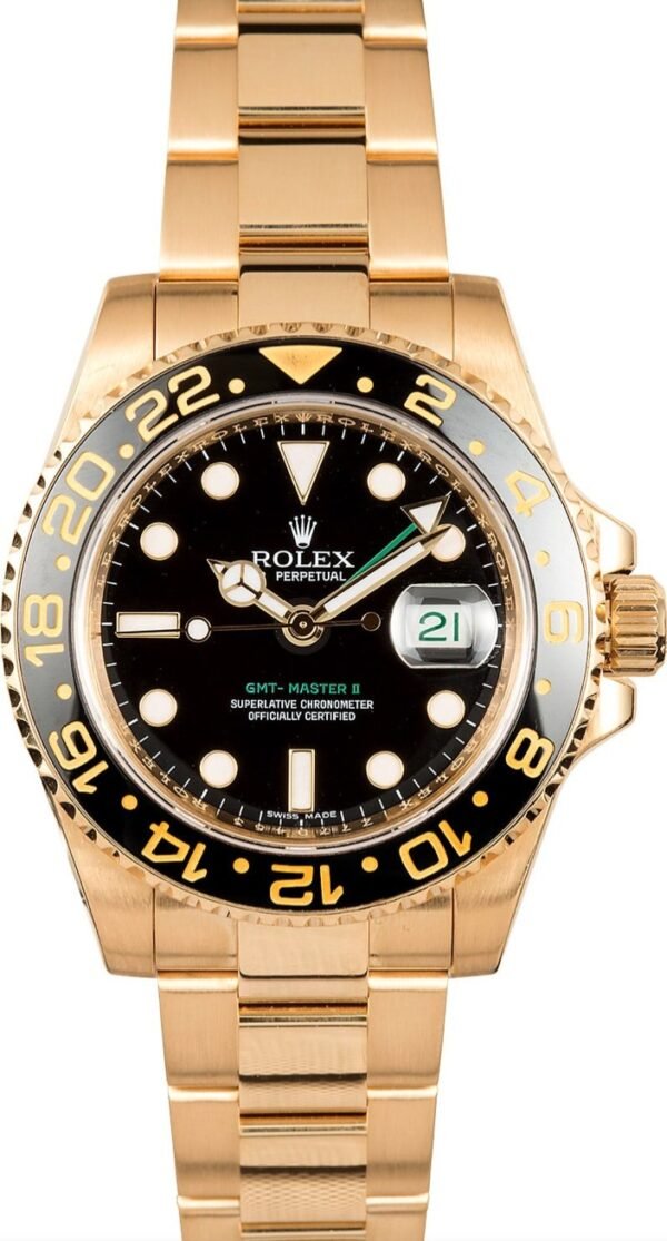 Rolex GMT Master 2 Yellow Gold Black Dial Replica - Image 2