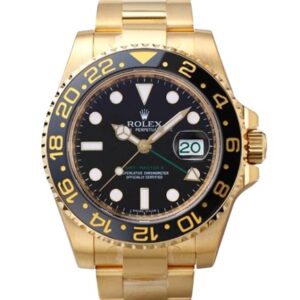 Rolex GMT Master 2836-2 Movement, yellow gold, black dial, black bezel