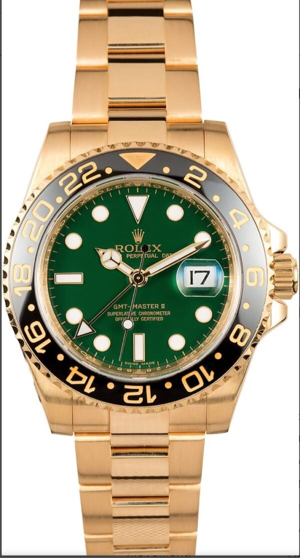 Rolex GMT Master 2 Yellow Gold Green Dial Replica - Image 3