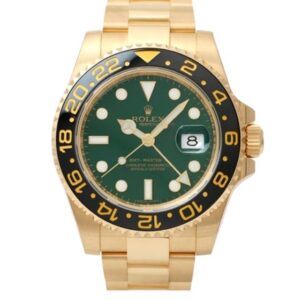 Rolex GMT Master, yellow gold, green dial, black bezel