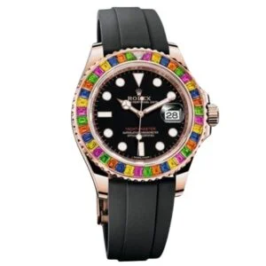 Rolex Yachtmaster, multi gem, black dial, rubber strap