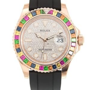 Rolex Yachtmaster, diamond pave, multi gem, black rubber strap