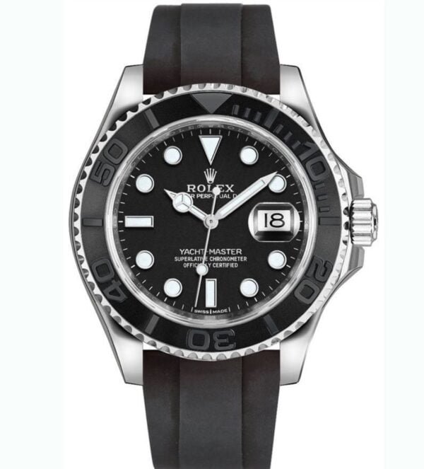 Rolex Yachtmaster, white gold, rubber band, black dial