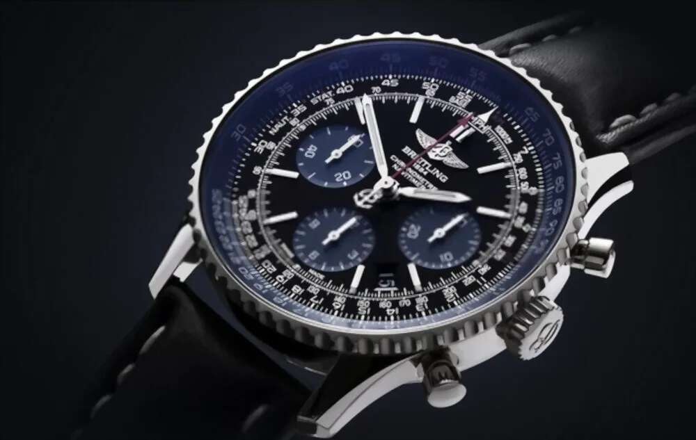 Navitimer black dial black leather strap